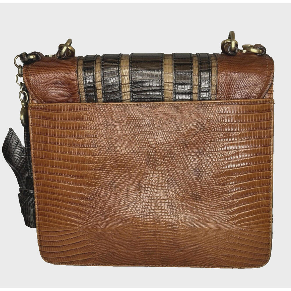 Brahmin Ophelia Rose Brown Black Leather Satchel Purse Crossbody Rose Tassel - Picture 4 of 7